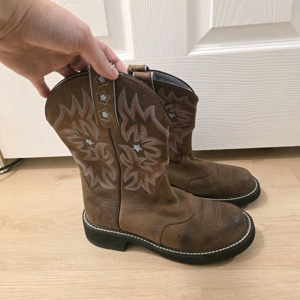 Ariat Probaby Western Brown Leather Star Cowboy Outdoor Riding Boots Fatboy 7.5B